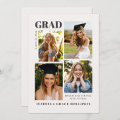 Black and White Grad Announcement With Photos Einladung (Vorne/Hinten)