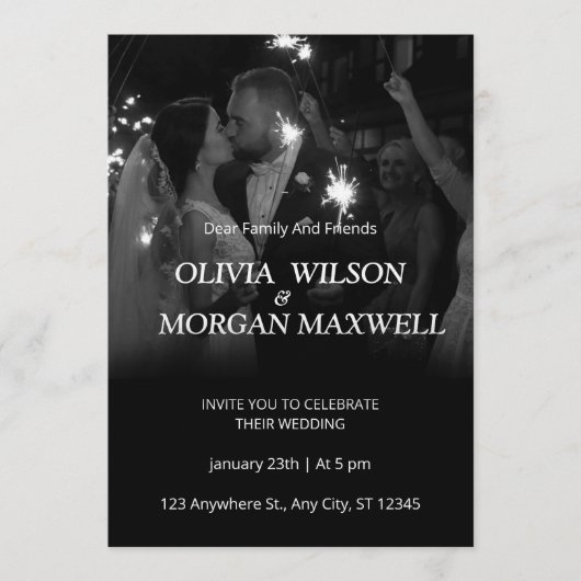 Black and White Gradient Wedding Invitation Einladung (Vorderseite)