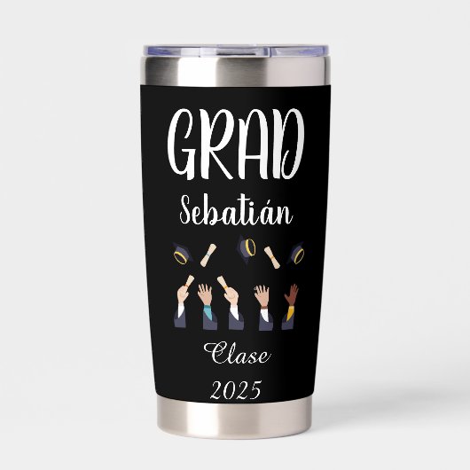 Black and White Graduate Thermos Thermobecher (Vorderseite)