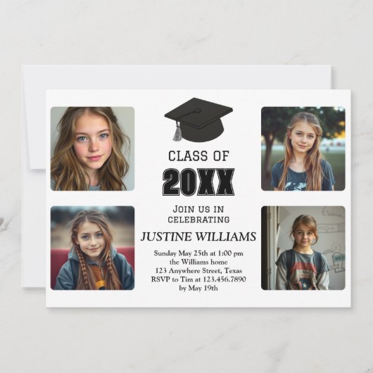 Black and White Graduation Einladung (Vorderseite)