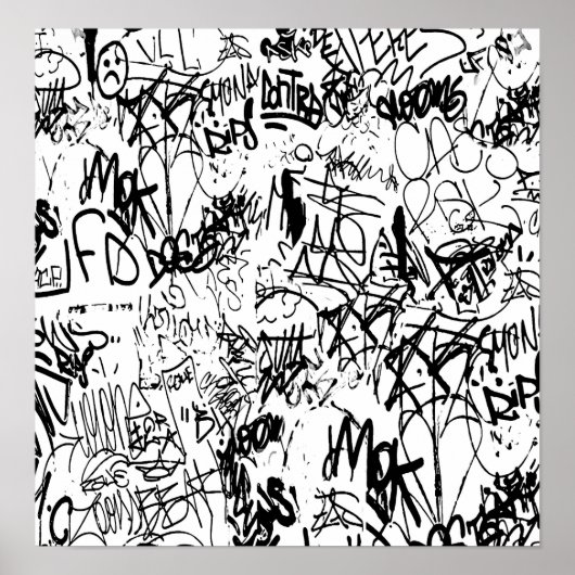 Black and White Graffiti Abstract Collage Poster (Vorne)