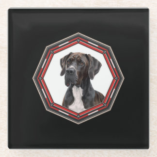 Black And White Great Dane In A Red Frame Glasuntersetzer