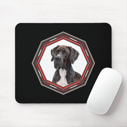 Black And White Great Dane In A Red Frame Mousepad (Mit Mouse)