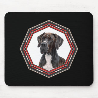 Black And White Great Dane In A Red Frame Mousepad