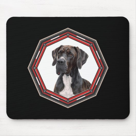 Black And White Great Dane In A Red Frame Mousepad (Vorne)