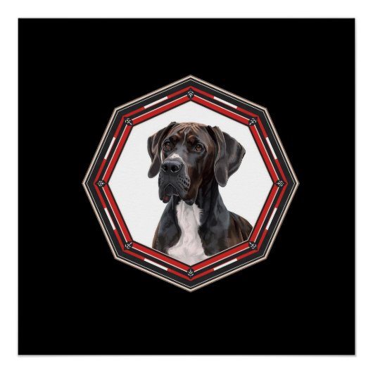 Black And White Great Dane In A Red Frame Poster (Vorderseite)
