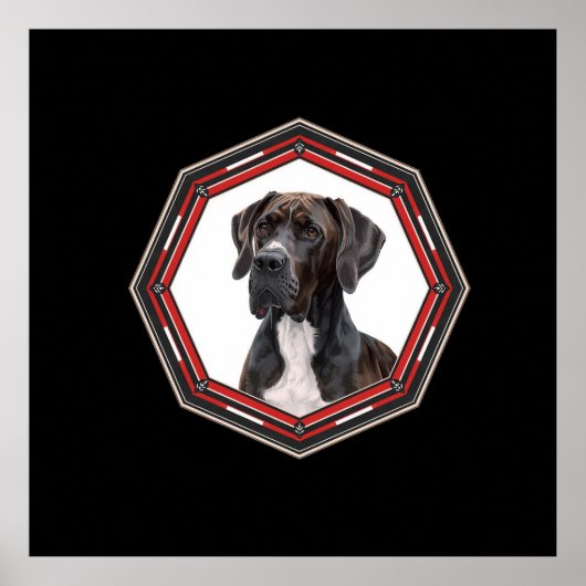 Black And White Great Dane In A Red Frame Poster (Vorne)