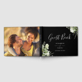 Black And White Greenery Floral Photo Wedding Gästebuch (Voll)