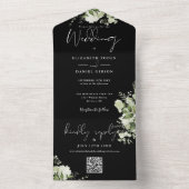 Black And White Greenery QR Code Monogram Wedding All In One Einladung (Innen Boden)