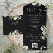 Black And White Greenery QR Code Monogram Wedding All In One Einladung