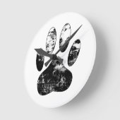 Black and White Grunge Dog Paw Print Runde Wanduhr (Winkel)