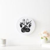 Black and White Grunge Dog Paw Print Runde Wanduhr (Zuhause)