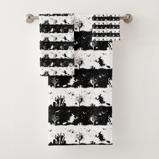 Black and White Halloween Nightmare Stripes Badhandtuch Set (Insitu)
