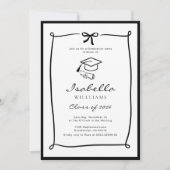 Black and White Hand Drawn Bow graduation Einladung (Vorderseite)