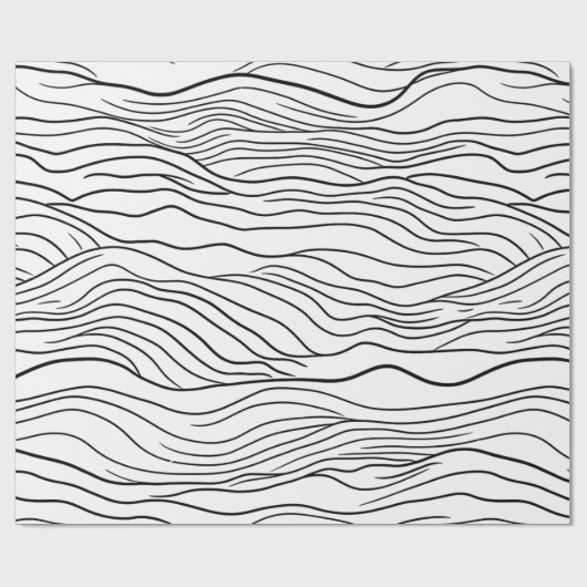 Black and White Hand-Drawn Wavy Line Pattern Geschenkpapier (Flach)