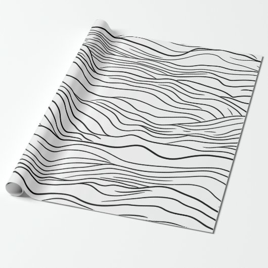 Black and White Hand-Drawn Wavy Line Pattern Geschenkpapier (Ungerollt)