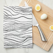 Black and White Hand-Drawn Wavy Line Pattern Geschirrtuch (Viertel Falte)