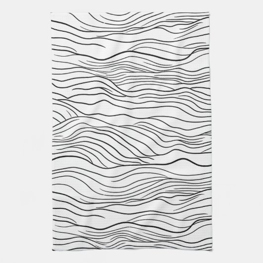 Black and White Hand-Drawn Wavy Line Pattern Geschirrtuch (Vertikal)