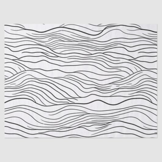 Black and White Hand-Drawn Wavy Line Pattern Seidenpapier (Vorderseite)