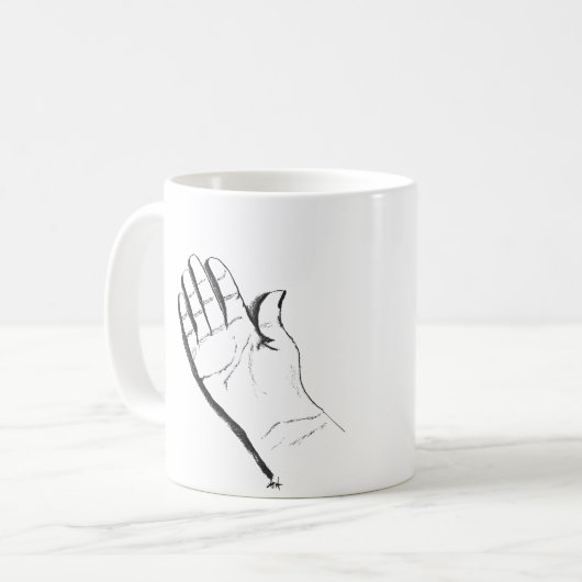 black and white hand on coffee mug kaffeetasse (Vorderseite Links)