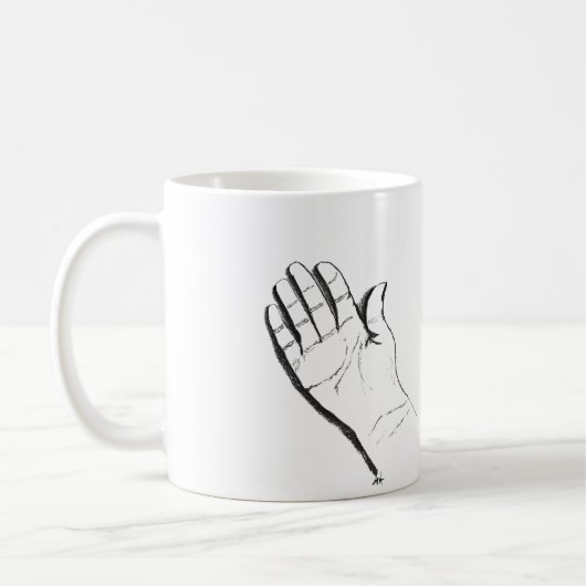 black and white hand on coffee mug kaffeetasse (Links)