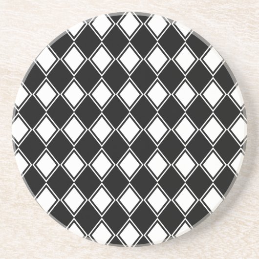 Black and White Harlequin Diamond Pattern Getränkeuntersetzer (Vorne)