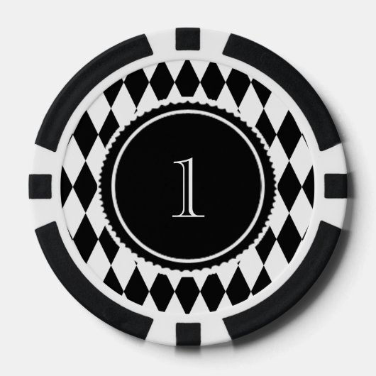 Black and White Harlequin Diamond Pattern Pokerchips (Vorderseite)