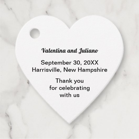Black and White Heart Shape Wedding Favor Tags Geschenkanhänger (Vorderseite)