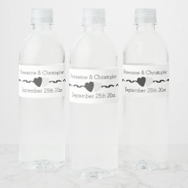 Black And White Hearts Design Wedding Wasserflaschenetikett