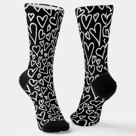 Black and White Hearts Love Pattern Socks Socken