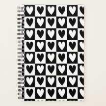 Black and White Hearts Love Planner Notebook