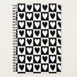 Black and White Hearts Love Planner Notebook Planer