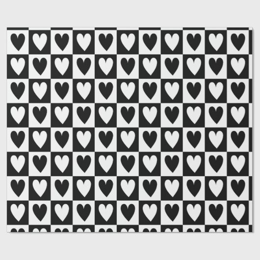 Black and White Hearts Love Valentines Print Geschenkpapier (Flach)