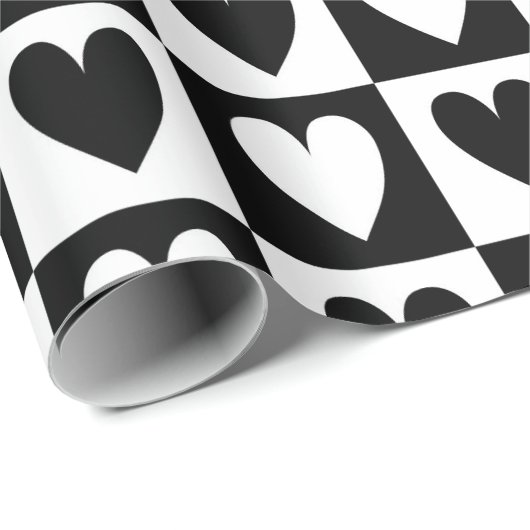 Black and White Hearts Love Valentines Print Geschenkpapier (Rolleneckpunkt)