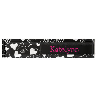 Black and White Hearts Monogram Desk Name Plate Namensplakette