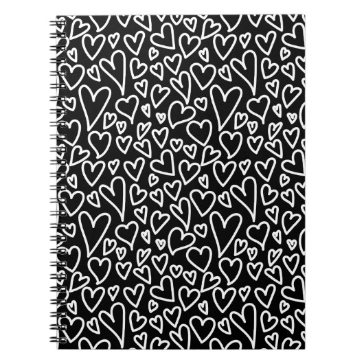 Black and White Hearts Printed Cover Notebook Notizblock (Vorderseite)