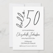 Black and White Hello 50 Fabulous Birthday Simple Einladung (Vorderseite)
