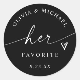 Black and White Her Favorite Wedding Treat Bag Runder Aufkleber