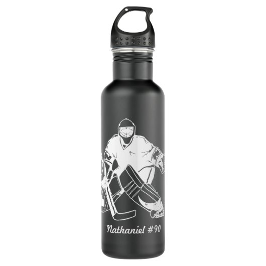 Black and White Hockey Goalie Monogram Edelstahlflasche (Vorderseite)
