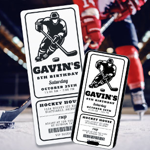Black and White Hockey Ticket Sport Geburtstagspar Einladung
