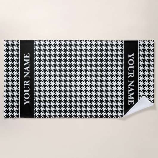 Black and white houndstooth pattern personalized strandtuch (Vorderseite)
