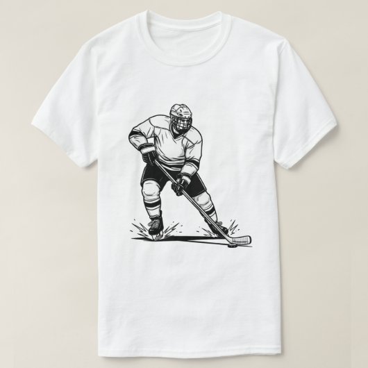 Black and White Ice Hockey Player T-Shirt (Design vorne)