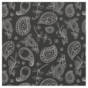 Black and White Indie Boho Paisley Print Stoff