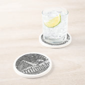 Black and White Ink-Drawn Round Alp Landscape Getränkeuntersetzer (Seite)
