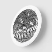 Black and White Ink-Drawn Round Alp Landscape Runde Wanduhr (Winkel)