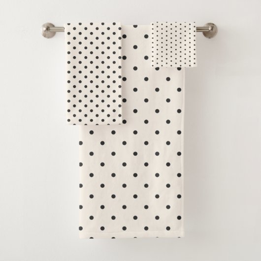 Black and White Ivory Polka Dot Pattern Retro  Badhandtuch Set (Insitu)
