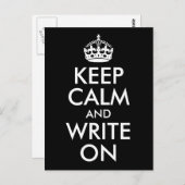 Black and White Keep Calm and Write On Postkarte (Vorne/Hinten)