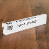 Black and White Kitten Face on Gray Personal Namensplakette (Seite)