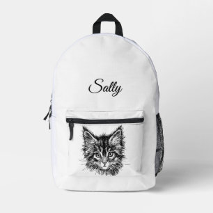 Black and White Kitten Face Personal Bedruckter Rucksack
