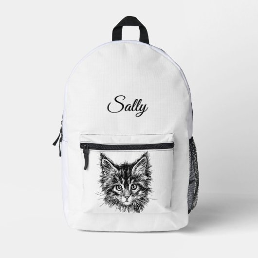 Black and White Kitten Face Personal Bedruckter Rucksack (Vorderseite)